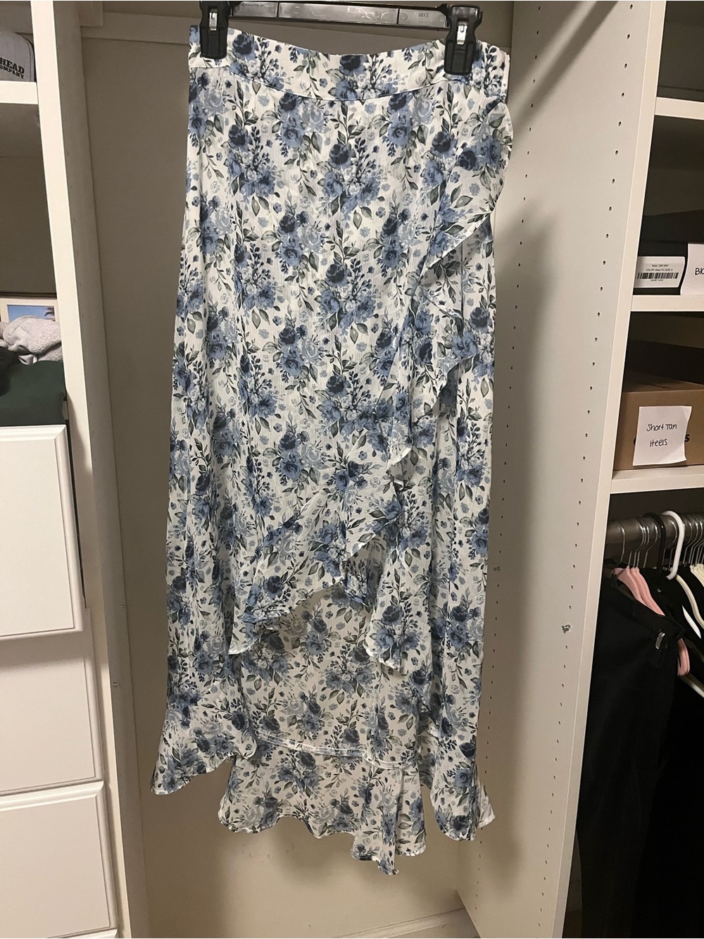 Floral Ruffle Wrap Maxi Skirt - Blue/White